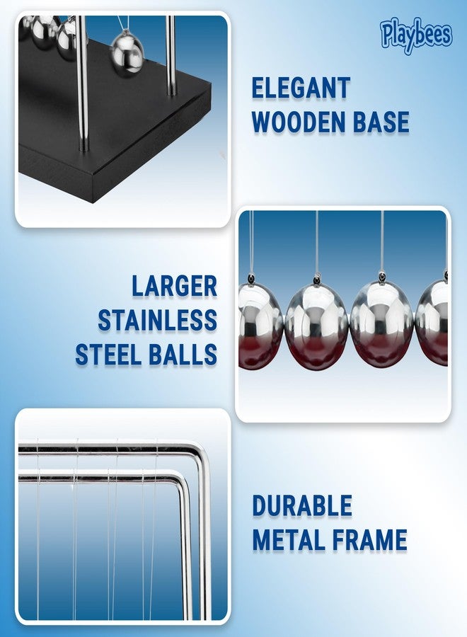 Playbees 7 Beads Newton’s Cradle Balance Balls Desk Toy - Black Wooden Base Office Decoration, Fun Science Physics Toy for Home, Bedroom, or Living Room, Great Gift for Christmas - Image 5